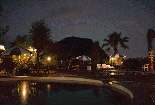 Real nighttime outdoor pool at Sanbangsan Carbonate Hot Springs