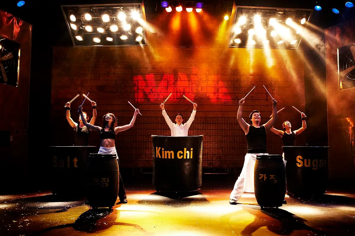 Performers on stage at Jeju NANTA Theatre