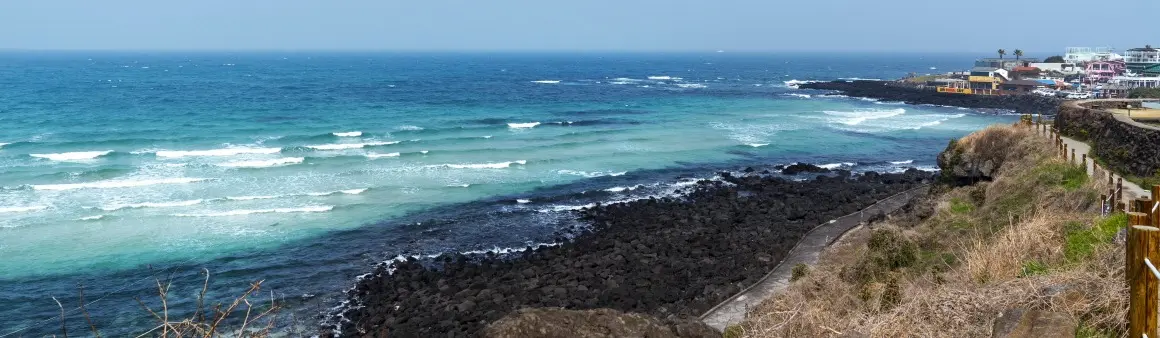 Handam Beach and coastal walking route in Aewol, western Jeju